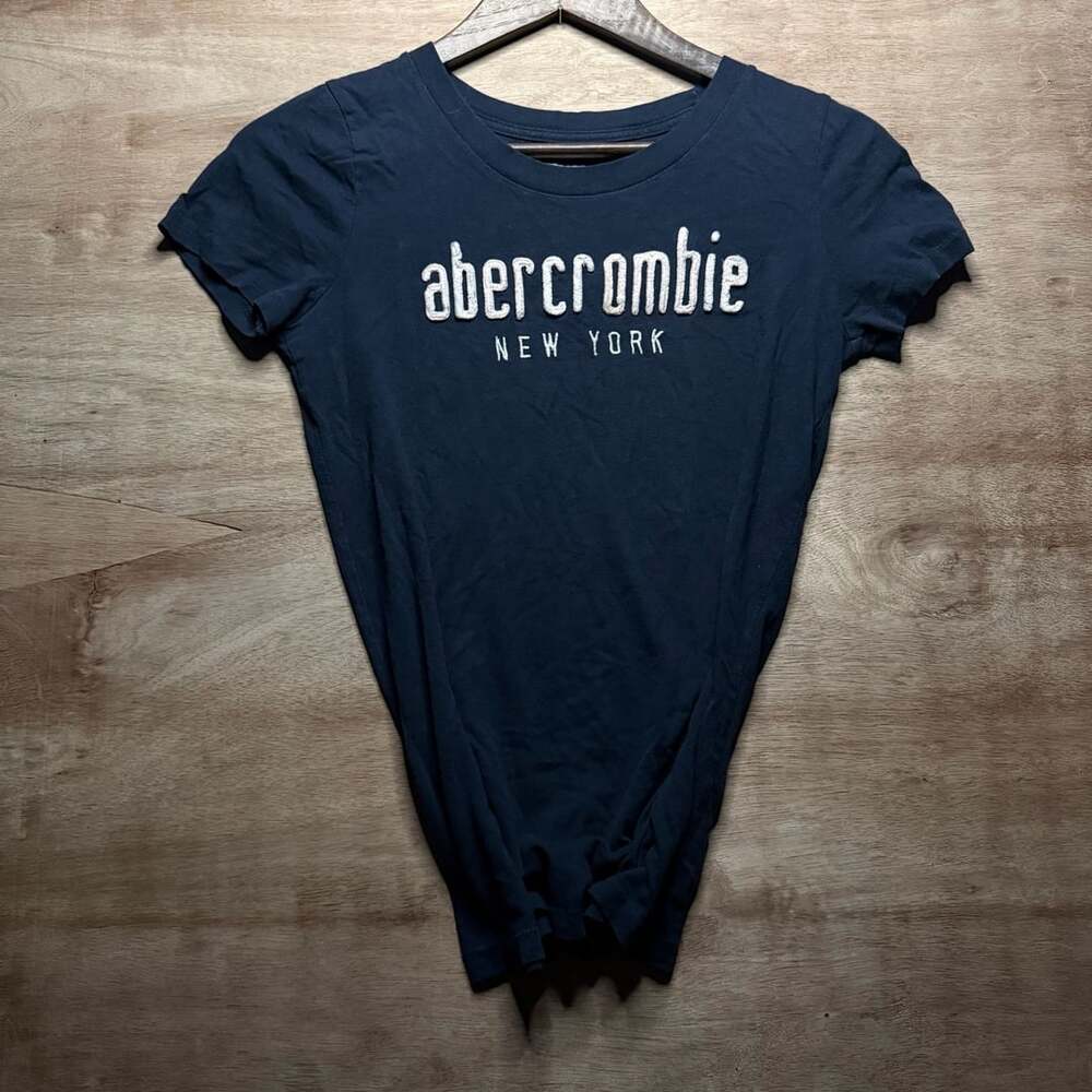 Abercrombie New York Navy Embroidered Logo Baby Tee Y2K Style Youth XL
